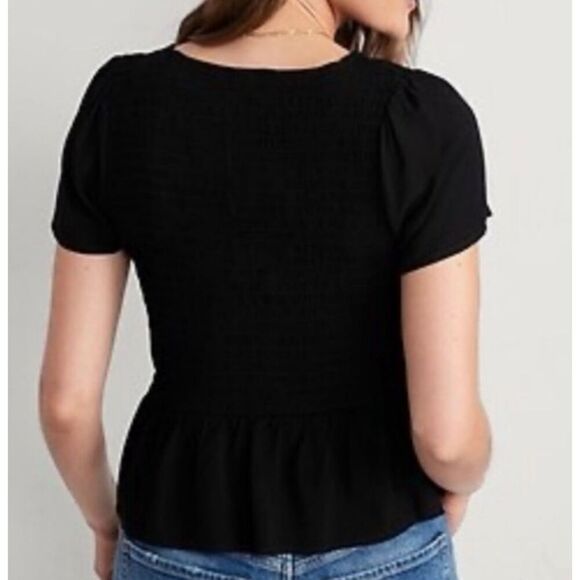 Old Navy black smocked ruffle sleeve top size M - Picture 2 of 9